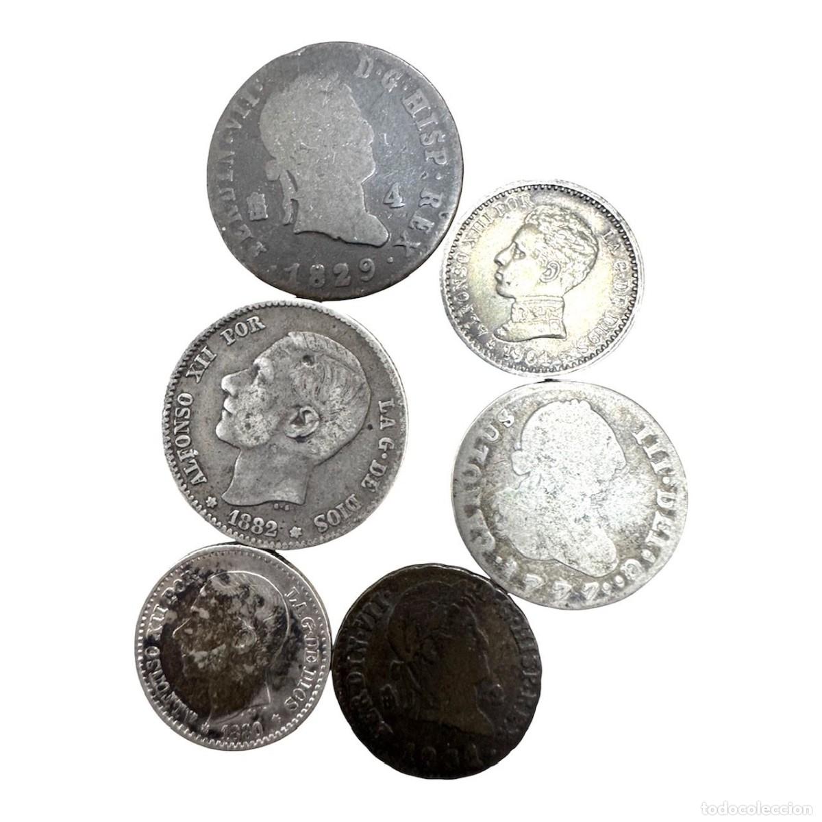 Monedas de Espa&ntilde;a: Interesante lote de 6 monedas Borbones y Centenario