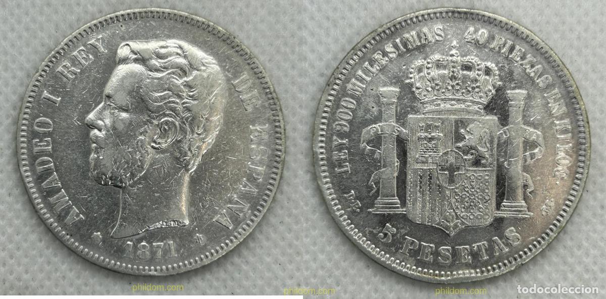 Monedas de Espa&ntilde;a: 4085 ESPA&Ntilde;A 1871 5 Pesetas Amadeo I 1871 18/74 Madrid DE M