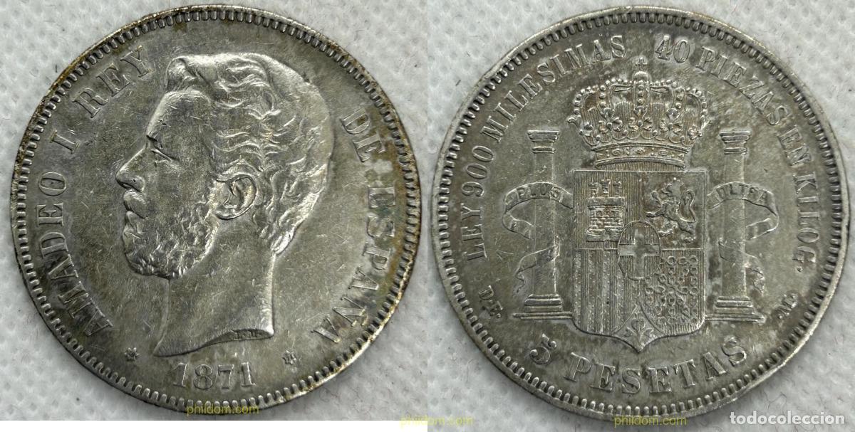 Monedas de Espa&ntilde;a: 4454 ESPA&Ntilde;A 1871 5 Pesetas Amadeo I 1871 18/74 Madrid DE M