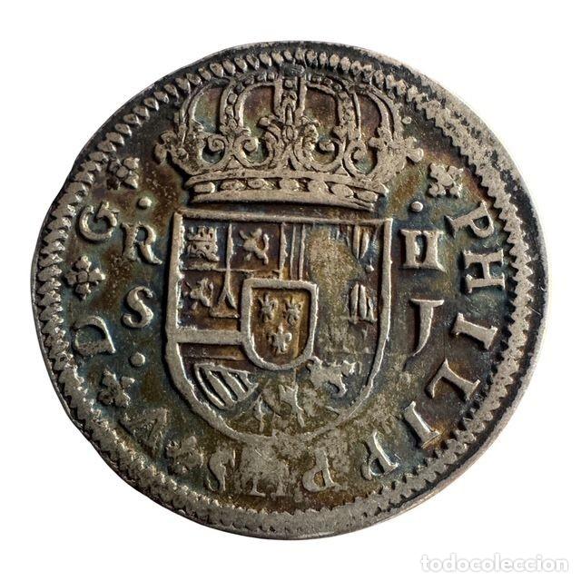 Monedas de Espa&ntilde;a: Felipe V. 2 Reales 1722 Sevilla J. Magnifica p&aacute;tina de monetario