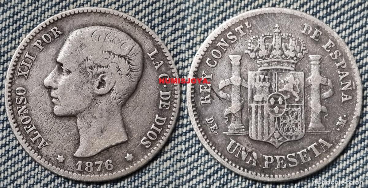 Monedas de Espa&ntilde;a: 1 Peseta plata Alfonso XII a&ntilde;o 1876. Peso actual 4,82 gr. BONITA ASI ES DIFICIL.