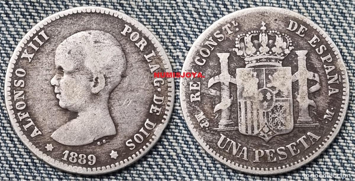 Monedas de Espa&ntilde;a: ESCASA moneda de 1 Peseta PLATA de Alfonso XIII a&ntilde;o 1889. Peso actual 4,71 gr. BONITA PARA ESTE A&Ntilde;O.