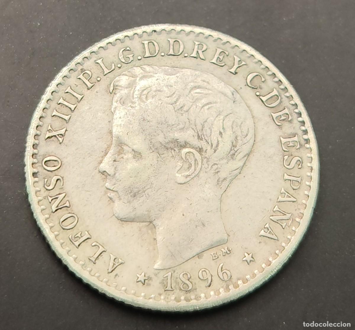 M&uuml;nzen von Spanien: ESPA&Ntilde;A. A&Ntilde;O 1896. 10 CENTAVOS PLATA ALFONSO XIII PG V PUERTO RICO. PESO 2,5 GR