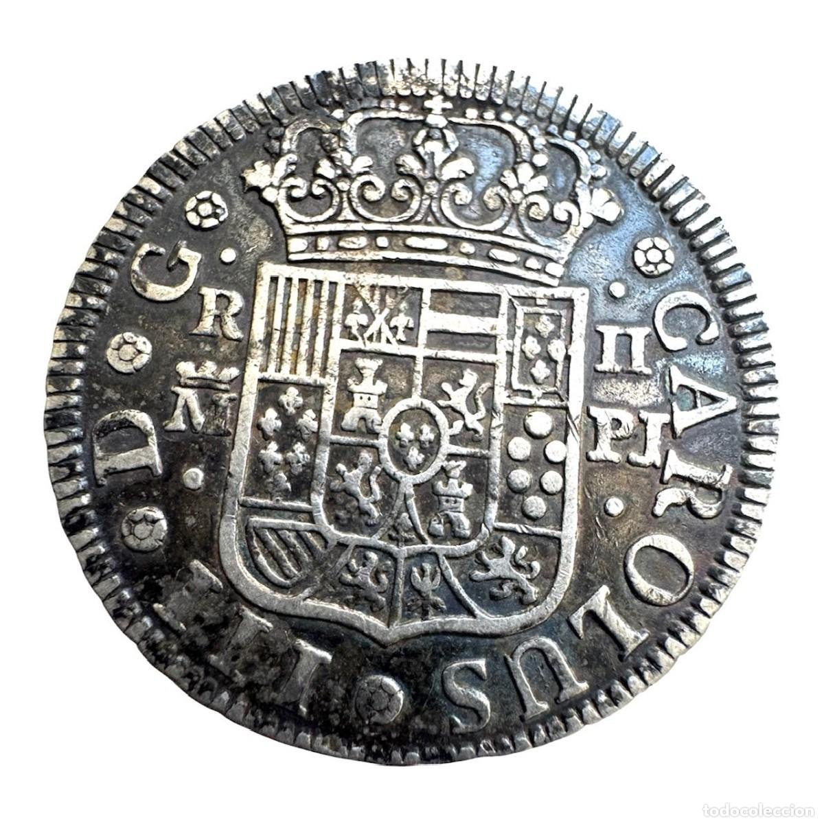 Monedas de Espa&ntilde;a: Carlos III. 2 Reales 1760 Madrid PJ. P&aacute;tina antigua de monetario. Ag EBC/XF