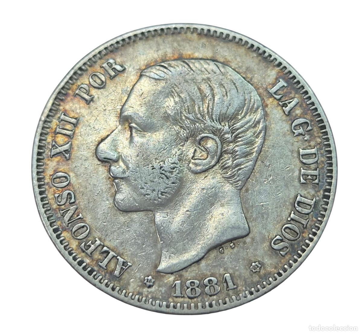 Monedas de Espa&ntilde;a: ALFONSO XII MADRID. 2 PESETAS 1881 * (18-81) M.S.M Plata. Ag