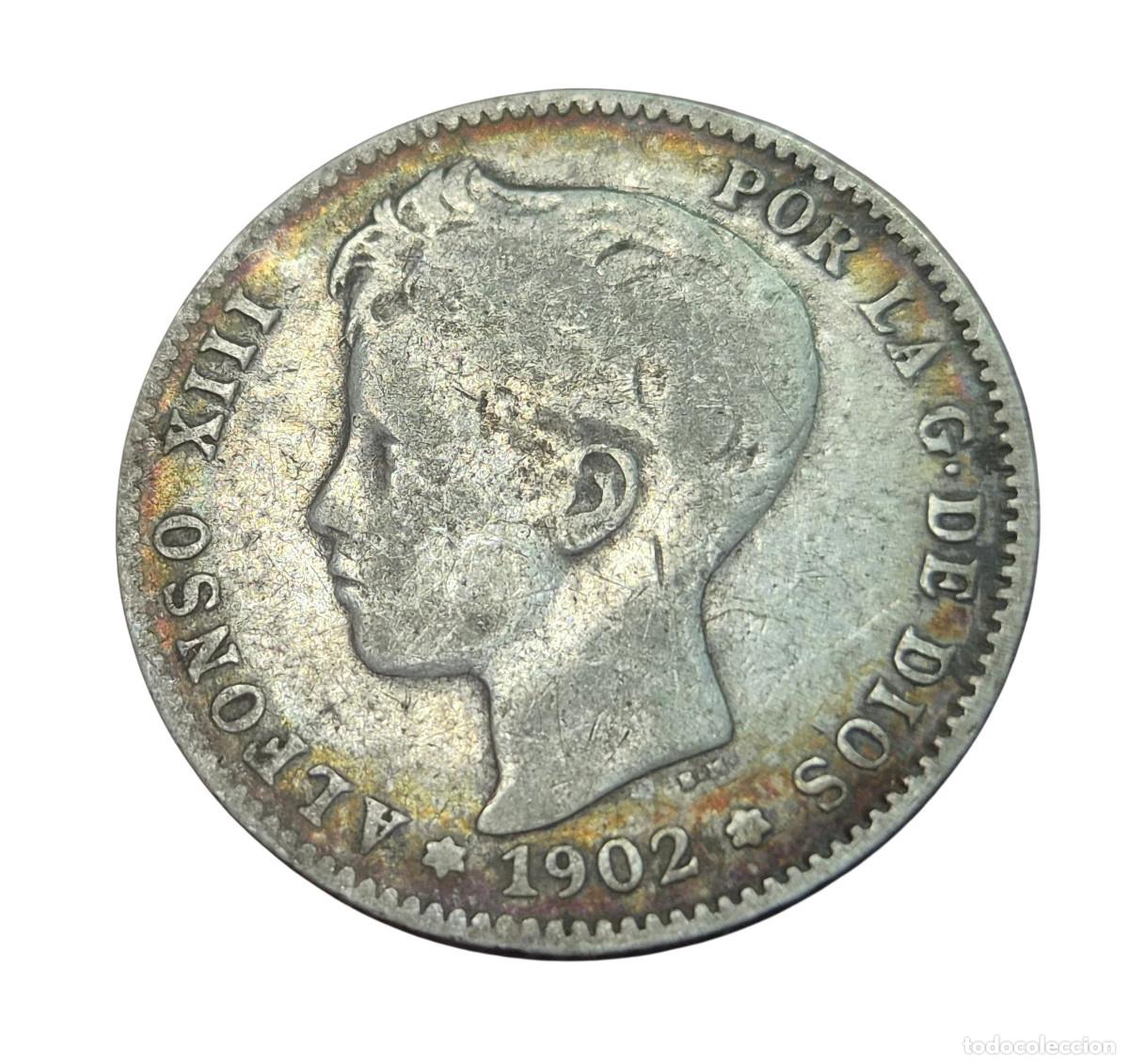 Monedas de Espa&ntilde;a: ALFONSO XIII 1 PESETA S.M.V. 1902 PLATA. Ag