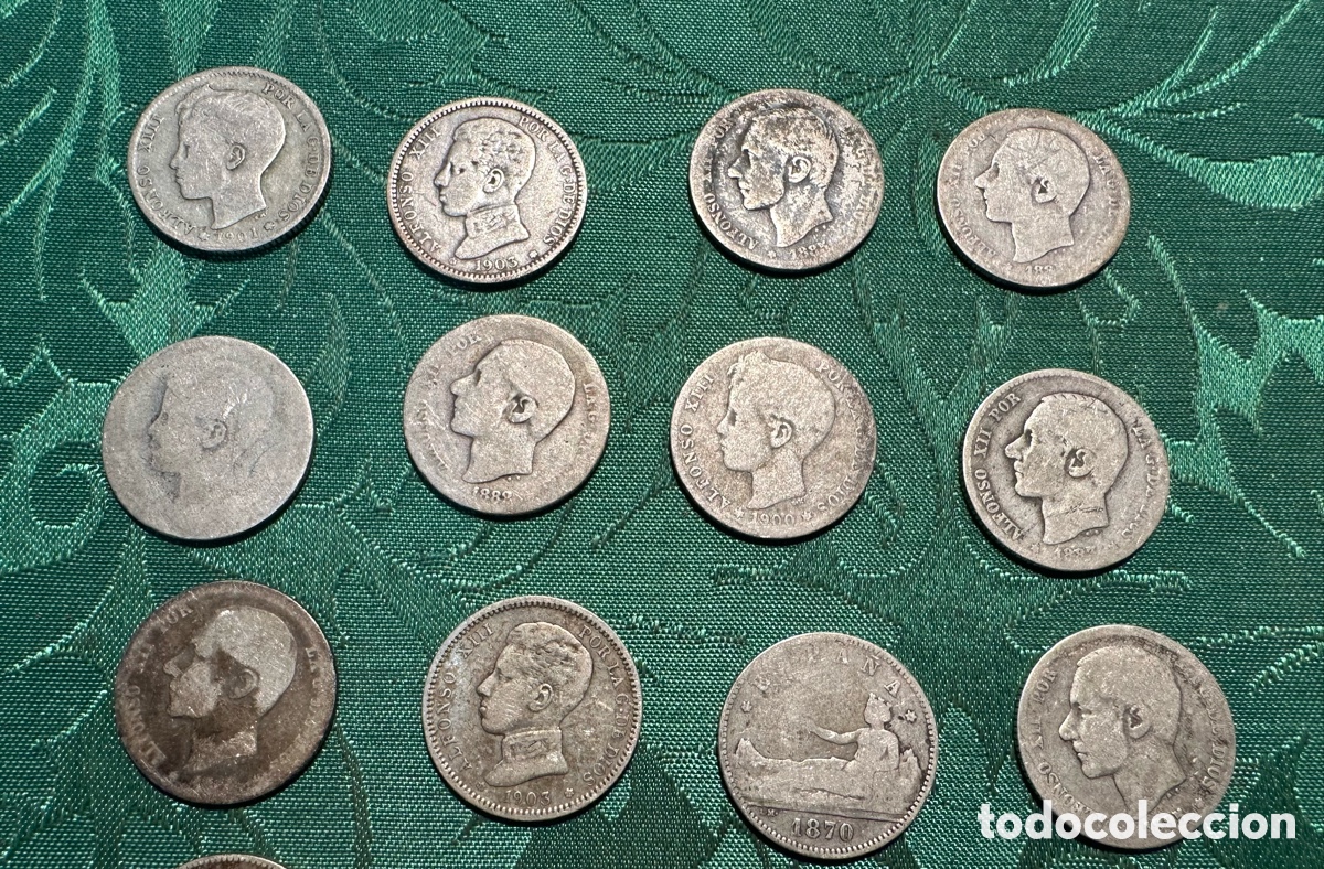 Monedas de Espa&ntilde;a: LOTE DE 20 MONEDAS DE 1 PESETA DE PLATA. - Foto 2