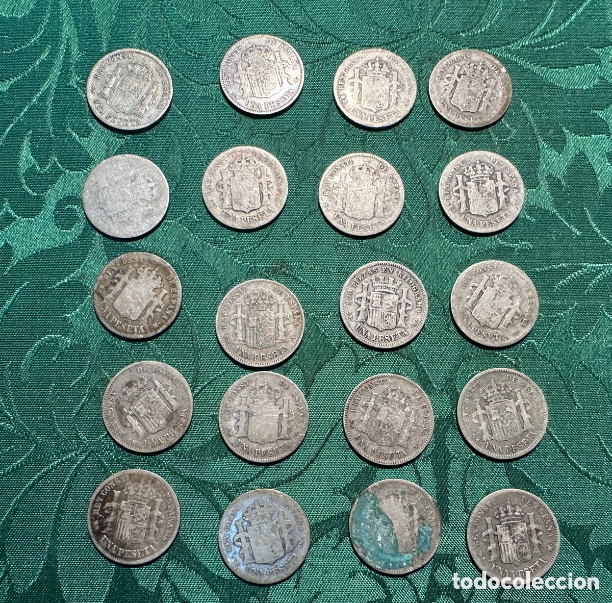 Monedas de Espa&ntilde;a: LOTE DE 20 MONEDAS DE 1 PESETA DE PLATA. - Foto 4
