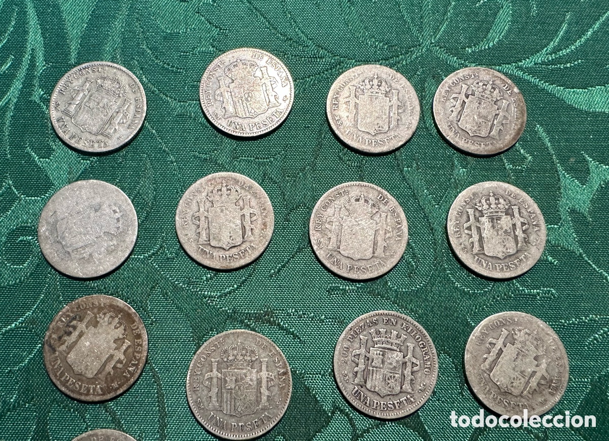 Monedas de Espa&ntilde;a: LOTE DE 20 MONEDAS DE 1 PESETA DE PLATA. - Foto 5