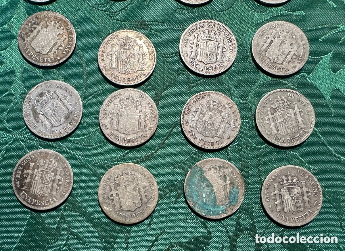 Monedas de Espa&ntilde;a: LOTE DE 20 MONEDAS DE 1 PESETA DE PLATA. - Foto 6