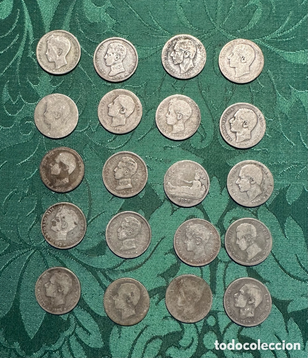 Monedas de Espa&ntilde;a: LOTE DE 20 MONEDAS DE 1 PESETA DE PLATA.