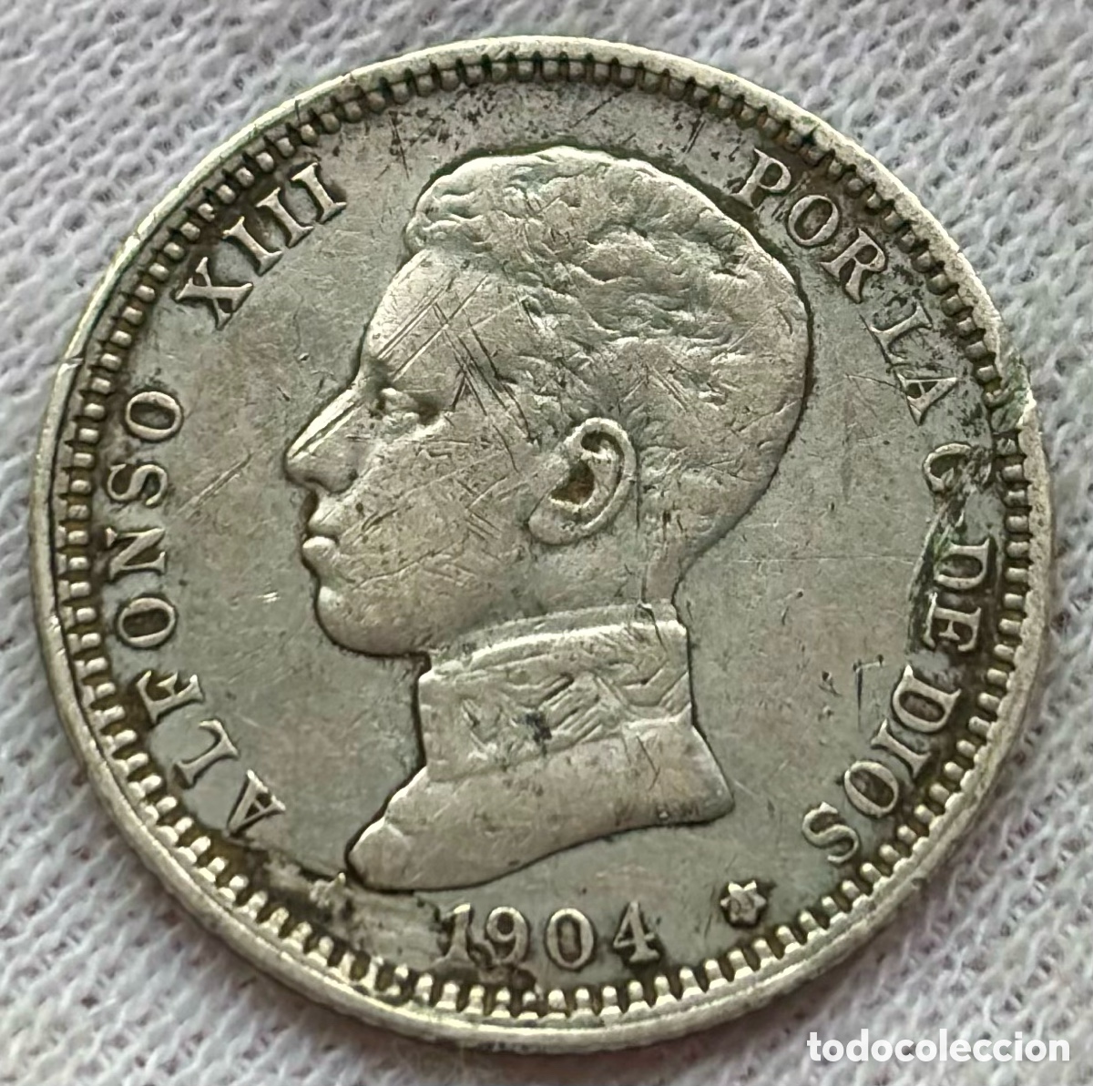 Monedas de Espa&ntilde;a: Moneda PLATA 1 Peseta 1904 *(19-04) ERROR HOJA SALTADA. ALFONSO XIII