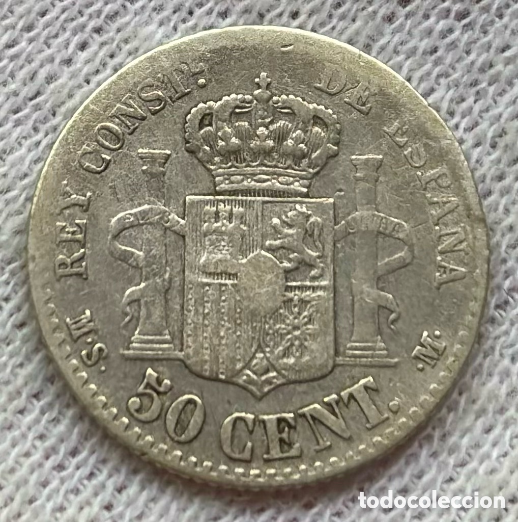 Monedas de Espa&ntilde;a: Moneda PLATA 50 C&eacute;ntimos 1880. ALFONSO XII - Foto 2