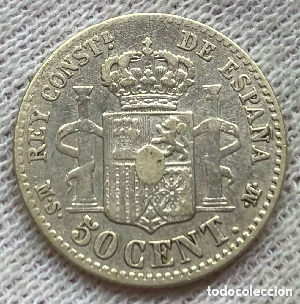 Monedas de Espa&ntilde;a: Moneda PLATA 50 C&eacute;ntimos 1880 ALFONSO XII - Foto 2