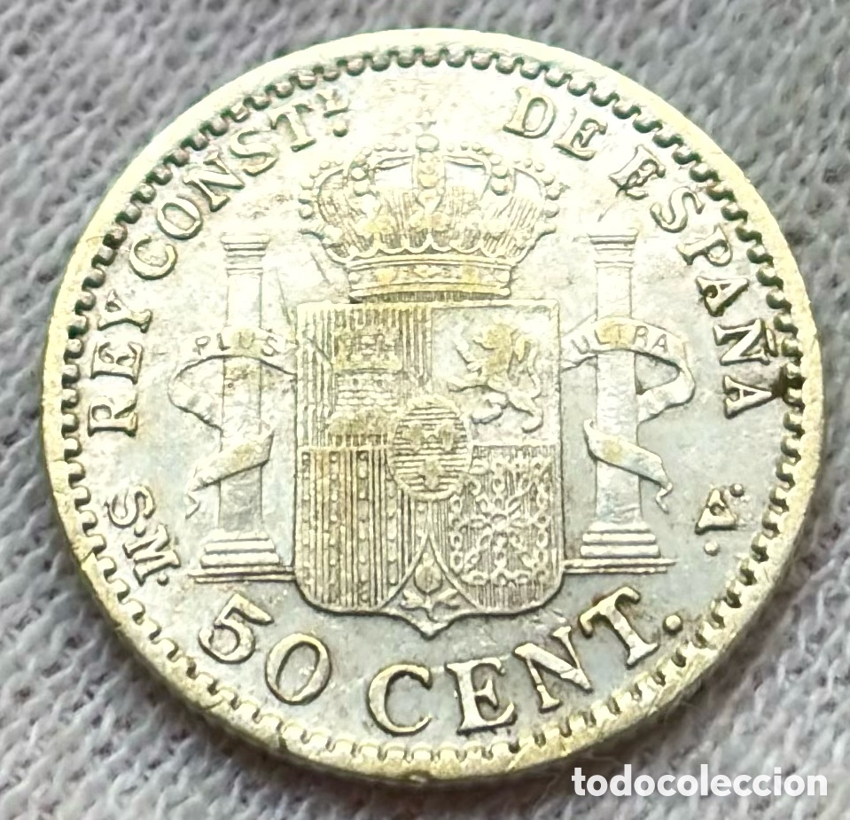 Monedas de Espa&ntilde;a: Moneda PLATA 50 C&eacute;ntimos 1900 . ALFONSO XIII - Foto 2