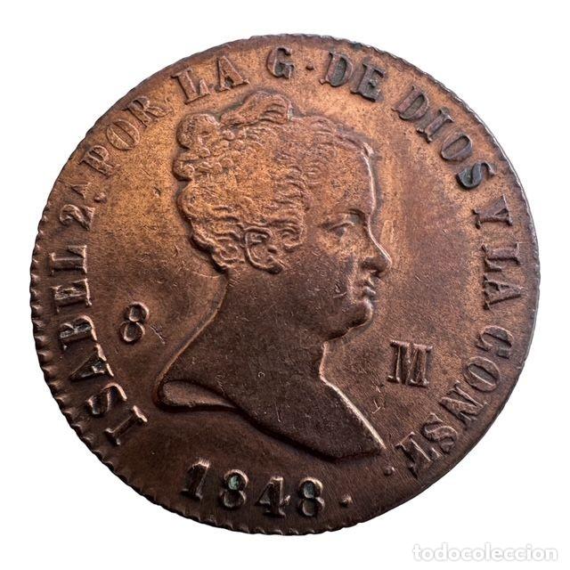 Monedas de Espa&ntilde;a: Isabel II. 8 Maraved&iacute;s 1848 Jubia Ae P&aacute;tina rojiza EBC/XF Reverso brillo original