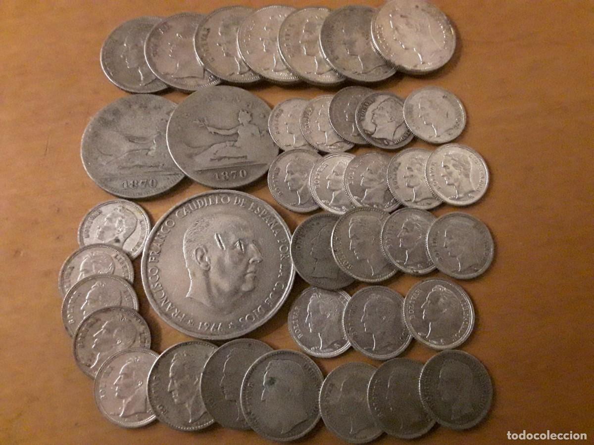 Monnaies d'Espagne: ESPA&Ntilde;A + VENEZUELA - LOTE MONEDAS SURTIDAS DE PLATA PESO 113,5 GRAMOS.
