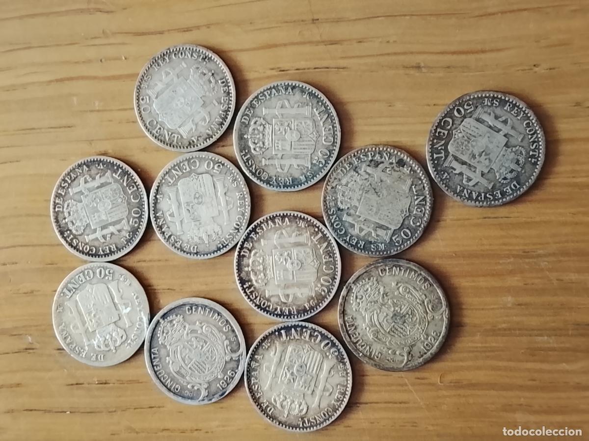 Monedas de Espa&ntilde;a: 11 monedas de 50 c&eacute;ntimos de plata sobredoradas - Foto 2