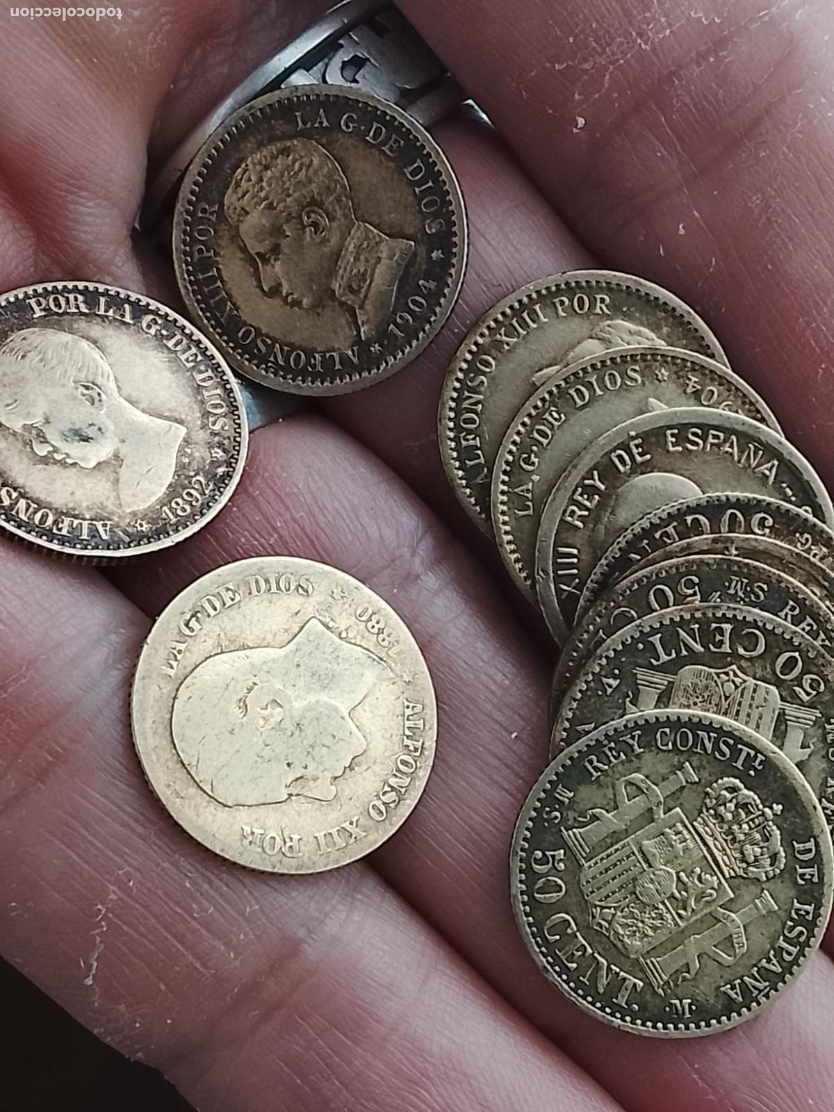 Monedas de Espa&ntilde;a: 11 monedas de 50 c&eacute;ntimos de plata sobredoradas - Foto 3