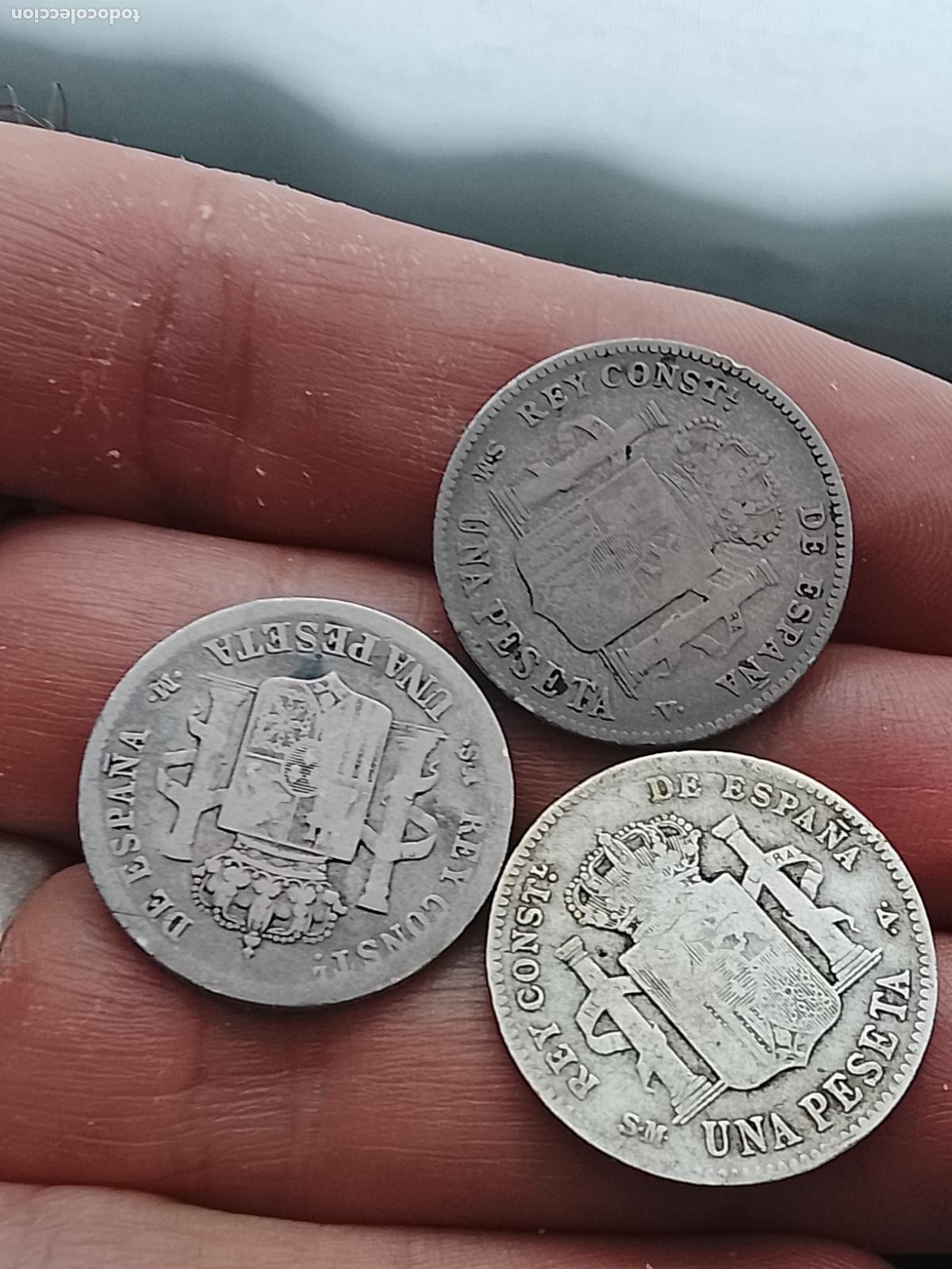 Monedas de Espa&ntilde;a: 3 monedas de 1 peseta de plata - Foto 2