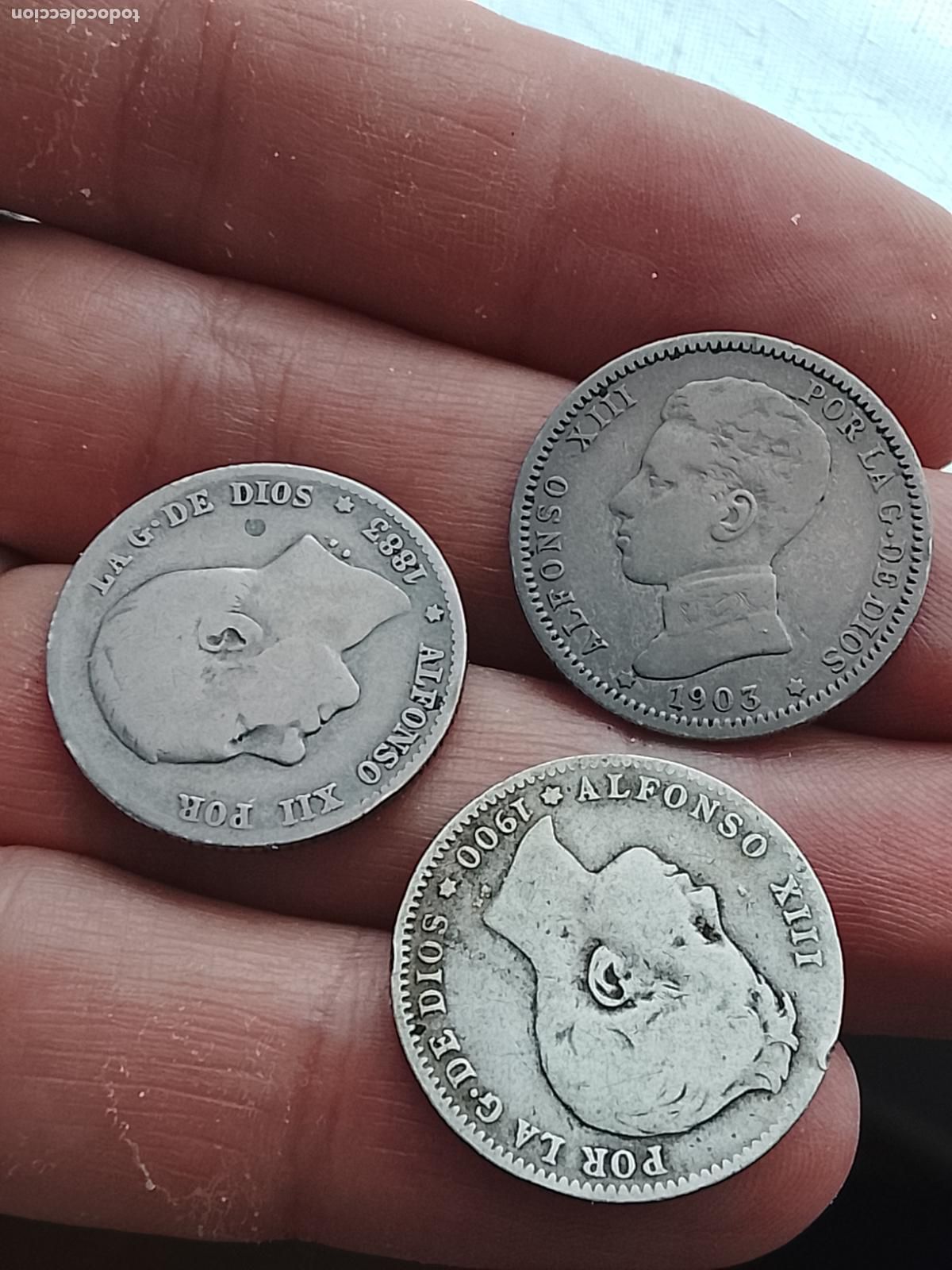 Monedas de Espa&ntilde;a: 3 monedas de 1 peseta de plata