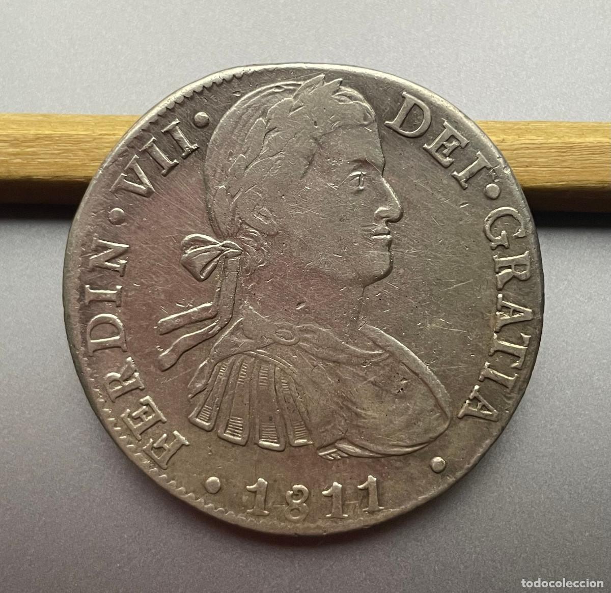 Monedas de Espa&ntilde;a: 8 Reales Fernando VII 1811, H J, ceca de M&eacute;xico. Real de a ocho