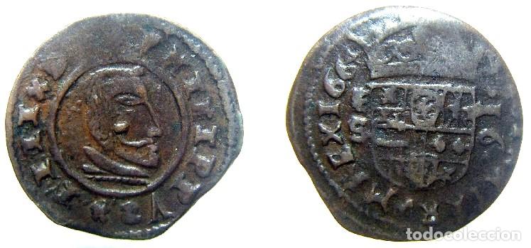 Monedas de Espa&ntilde;a: Moneda de 16 maravedis Felipe IV 1664 Segovia S
