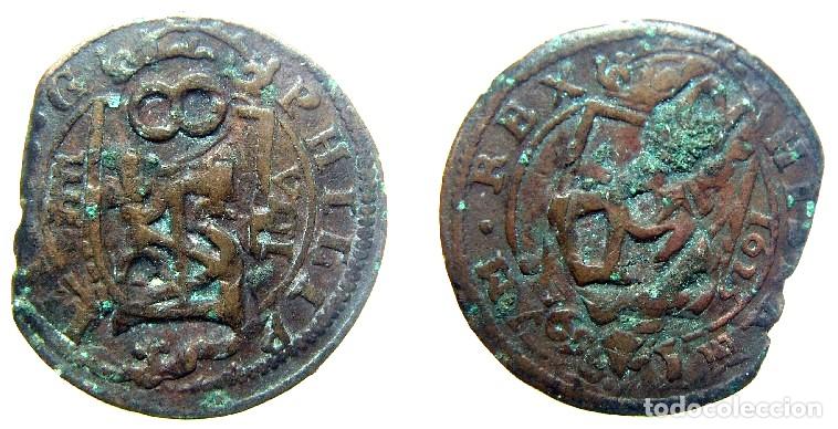 Monedas de Espa&ntilde;a: Moneda de 8 maravedis Felipe IV 1625 Segovia Ingenio, Resello a 8