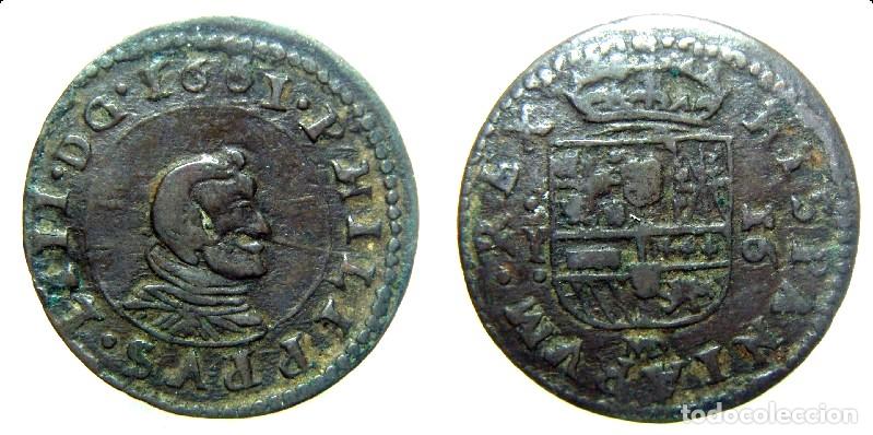 Monedas de Espa&ntilde;a: Moneda de 16 maravedis Felipe IV 1661 Madrid Y, MD Casa de Molino del Puente de Segovia
