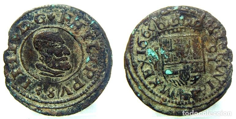 Monedas de Espa&ntilde;a: Moneda de 16 maravedis Felipe IV 166? Madrid Y