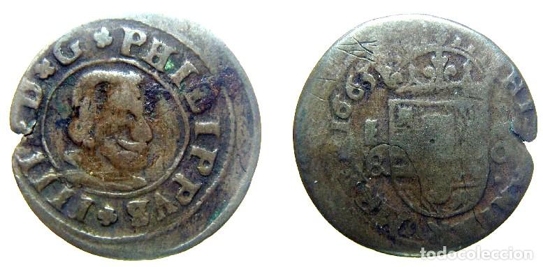 Monedas de Espa&ntilde;a: Moneda de 16 maravedis Felipe IV 1663 Segovia, Ensayador Bernardo de Pedrera