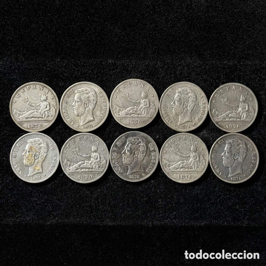Monete da Spagna: Lote 10 Duros de Plata Amadeo I 1870-1871 Verificados