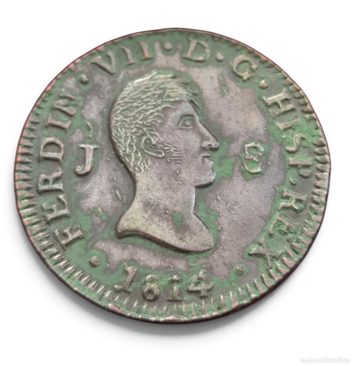 Coins of Spain: Fernando VII. 8 Maraved&iacute;s 1814 Jubia P&aacute;tina verde EBC/XF