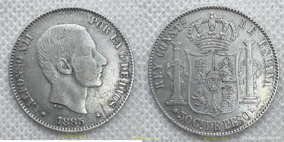 Moedas de Espanha: 5547 ESPA&Ntilde;A 1885 50 CENTAVOS DE PESO 1885 ALFONSO XII