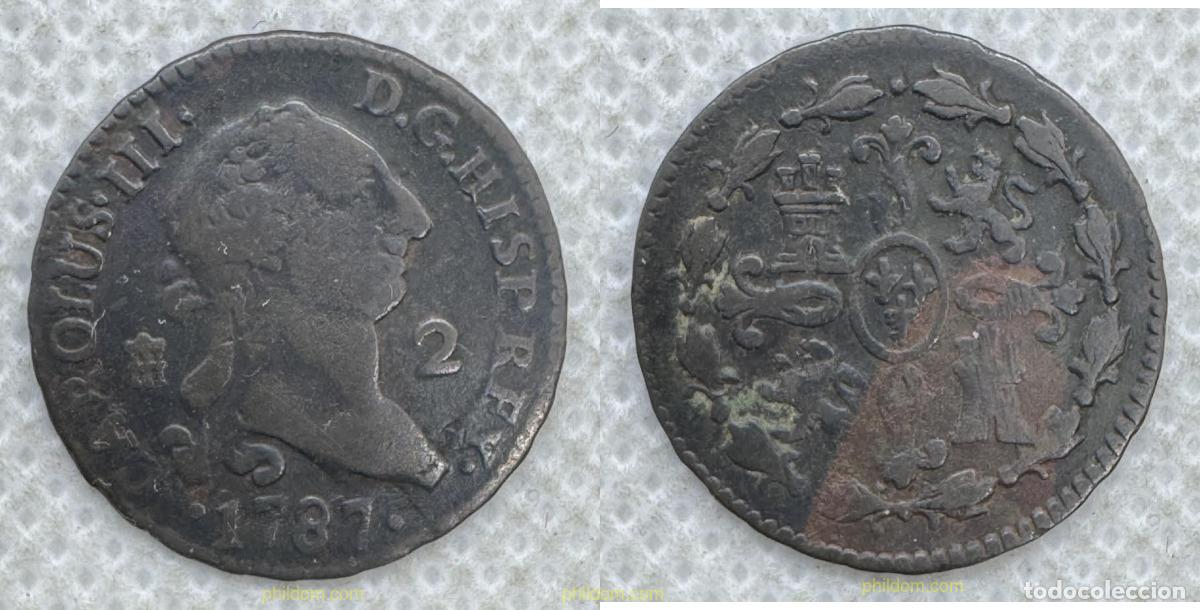 Monedas de Espa&ntilde;a: 5546 ESPA&Ntilde;A 1787 2 MARAVED&Iacute;S 1787 CARLOS IV SEGOVIA