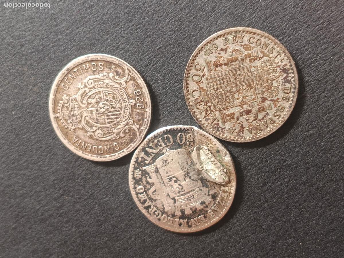 Monedas de Espa&ntilde;a: 3 monedas de 50 c&eacute;ntimos de plata - Foto 2