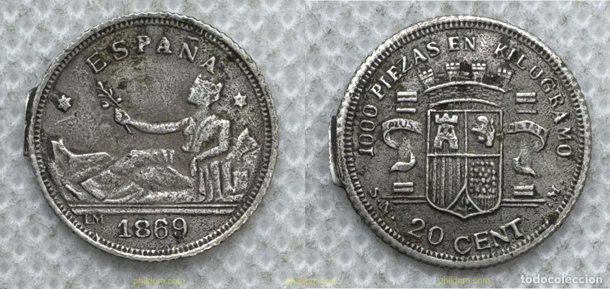 Monedas de Espa&ntilde;a: 5556 ESPA&Ntilde;A 1869 20 CENTIMOS 1869 - FALSA DE EPOCA