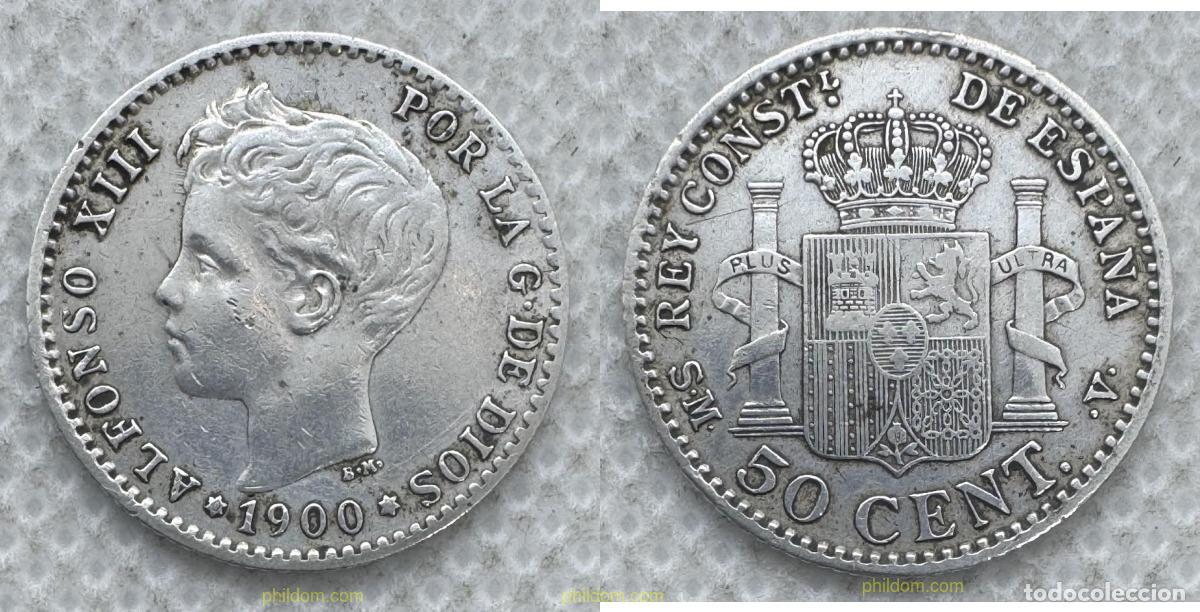 Monedas de Espa&ntilde;a: 5570 ESPA&Ntilde;A 1900 ALFONSO XII 50 CENTIMOS 1900 SM V