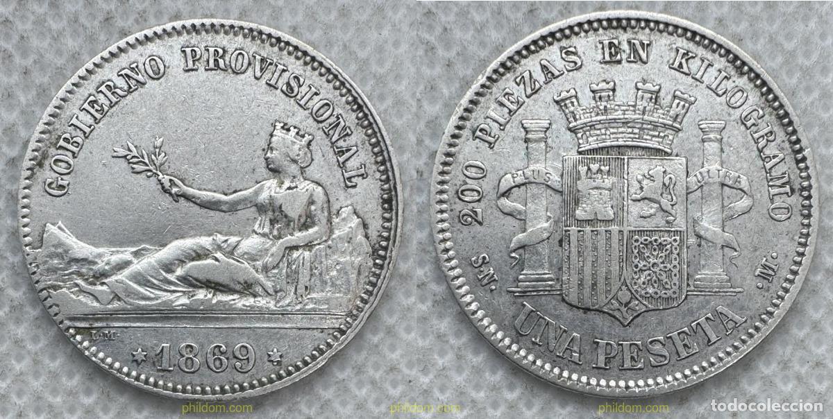 Monedas de Espa&ntilde;a: 5569 ESPA&Ntilde;A 1869 1 peseta Gobierno provisional 1869 SNM