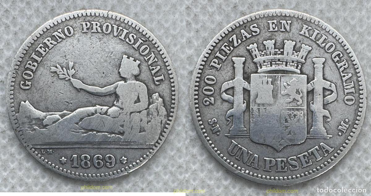Monedas de Espa&ntilde;a: 5568 ESPA&Ntilde;A 1869 1 peseta Gobierno provisional 1869 SNM