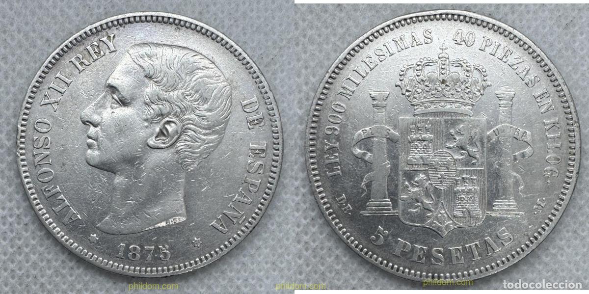 Monedas de Espa&ntilde;a: 5566 ESPA&Ntilde;A 1875 ALFONSO XII 5 PESETAS 1875 DE-M