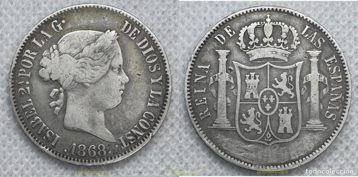 Monedas de Espa&ntilde;a: 5563 ESPA&Ntilde;A 1868 ISABEL II 1868 50 CENTIMOS DE PESO MANILA