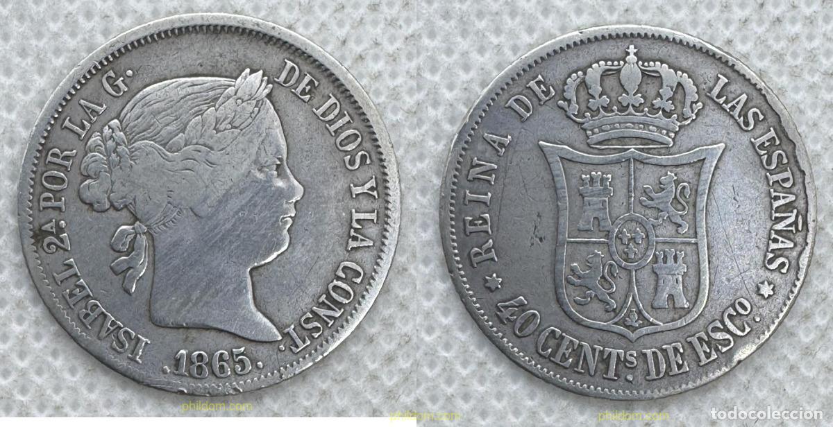 Monedas de Espa&ntilde;a: 5579 ESPA&Ntilde;A 1865 ISABEL II 40 CENTIMOS DE ESCUDO 1865