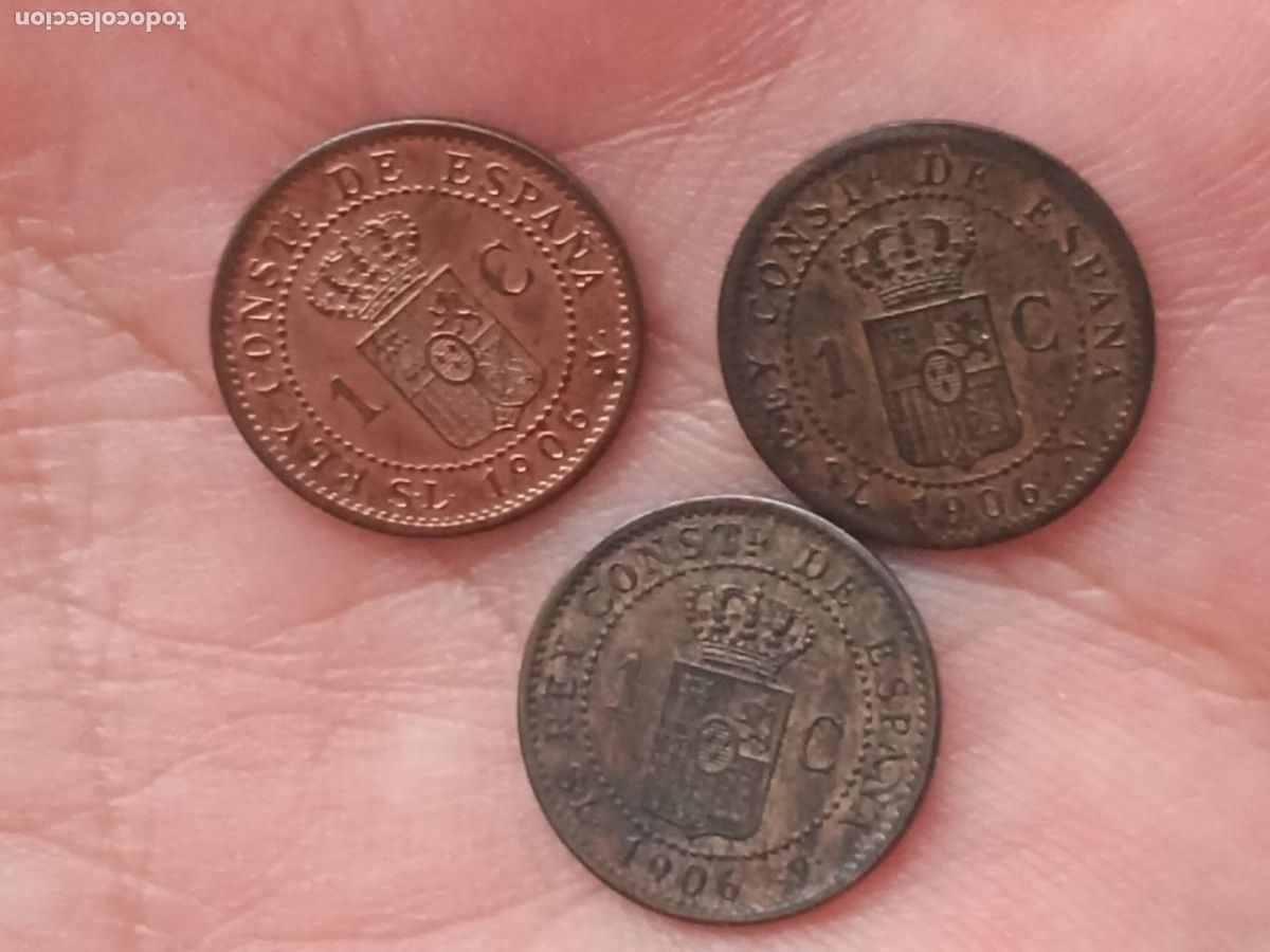 Monedas de Espa&ntilde;a: 3 monedas de 1 c&eacute;ntimo de 1906 - Foto 1