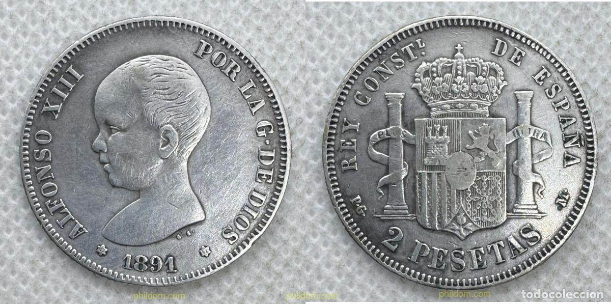 Monedas de Espa&ntilde;a: 5592 ESPA&Ntilde;A 1891 ALFONSO XIII 2 PESETAS 1891 PG M