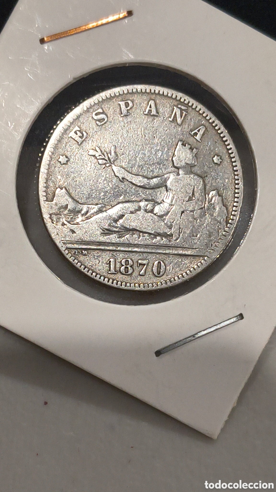 Monete da Spagna: Moneda espa&ntilde;ola de 2 pesetas de 1870