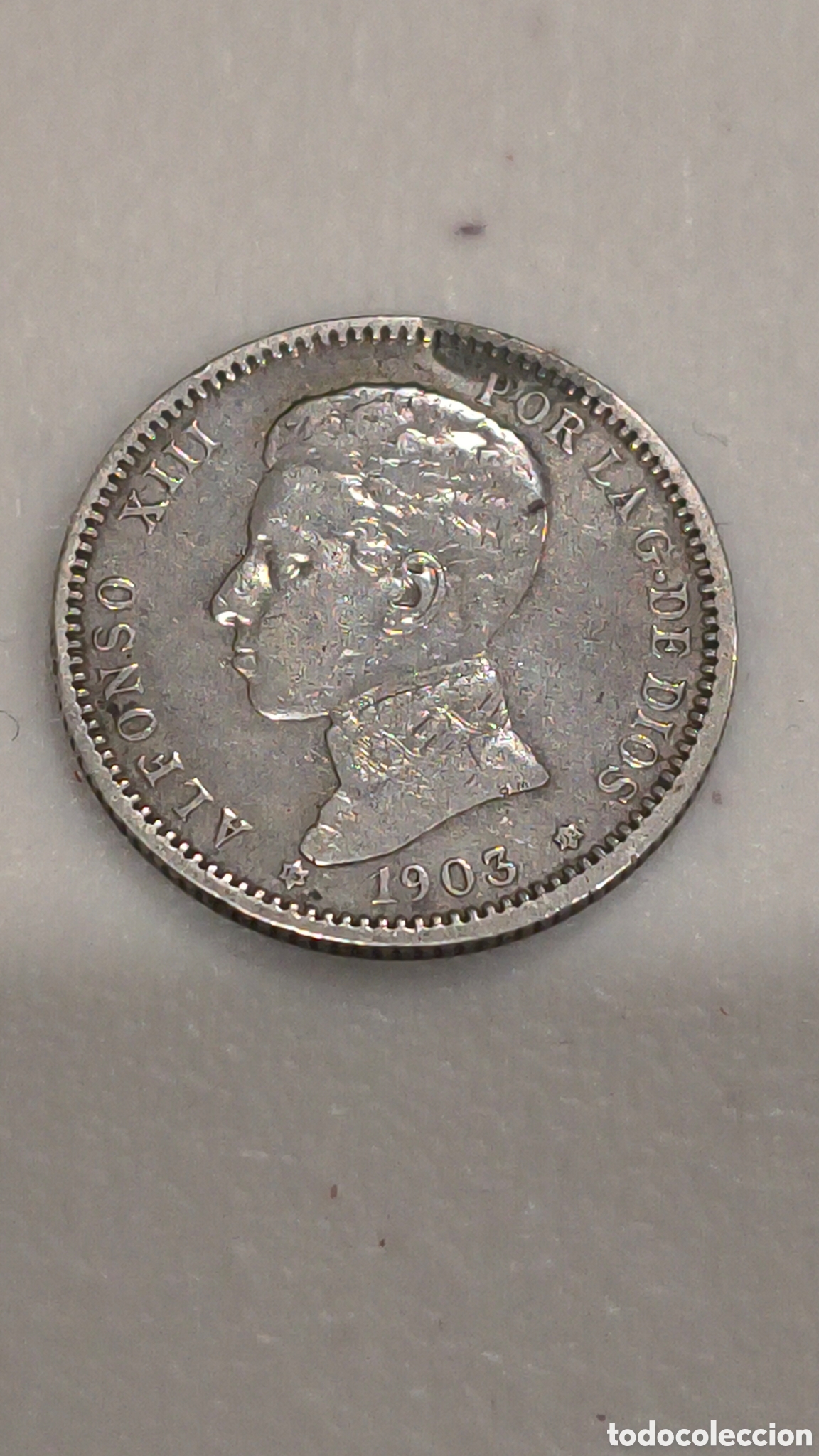 Monedas de Espa&ntilde;a: Peseta de plata Alfonso XIII a&ntilde;o 1903 estrellas 19-03
