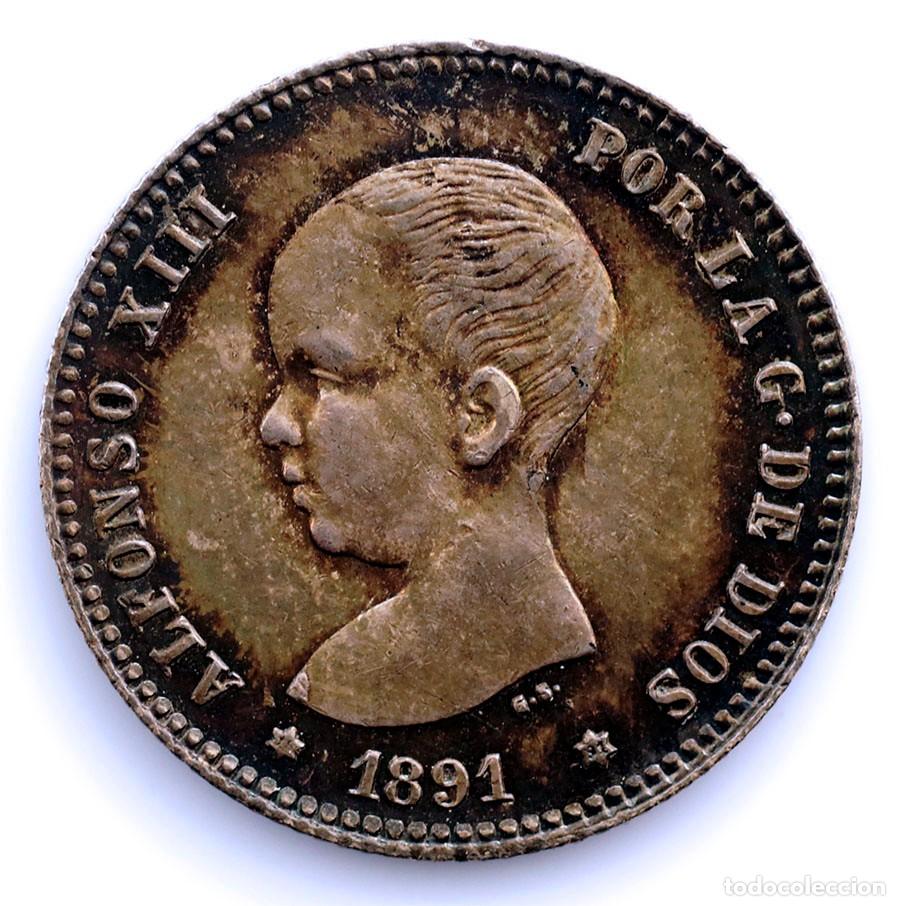 Monedas de Espa&ntilde;a: SC -Spain. Alfonso XIII. 1 Peseta 1891*18-91 PGM. Madrid. EBC/EBC+. Plata 5 g.