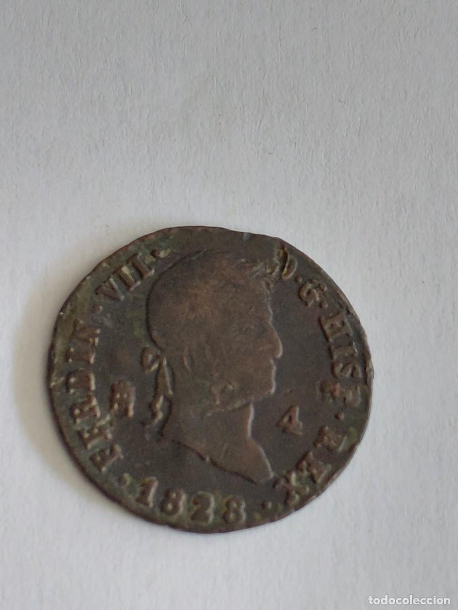 Monedas de Espa&ntilde;a: Moneda de 4 maravedies de Fernando VII, 1828