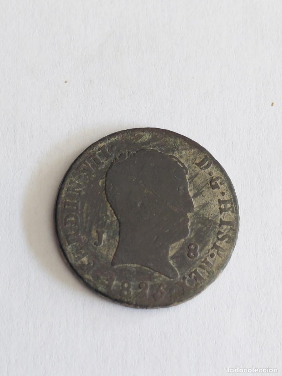 Monedas de Espa&ntilde;a: Moneda de 8 maravedies de Fernando VII, jubia, 1825